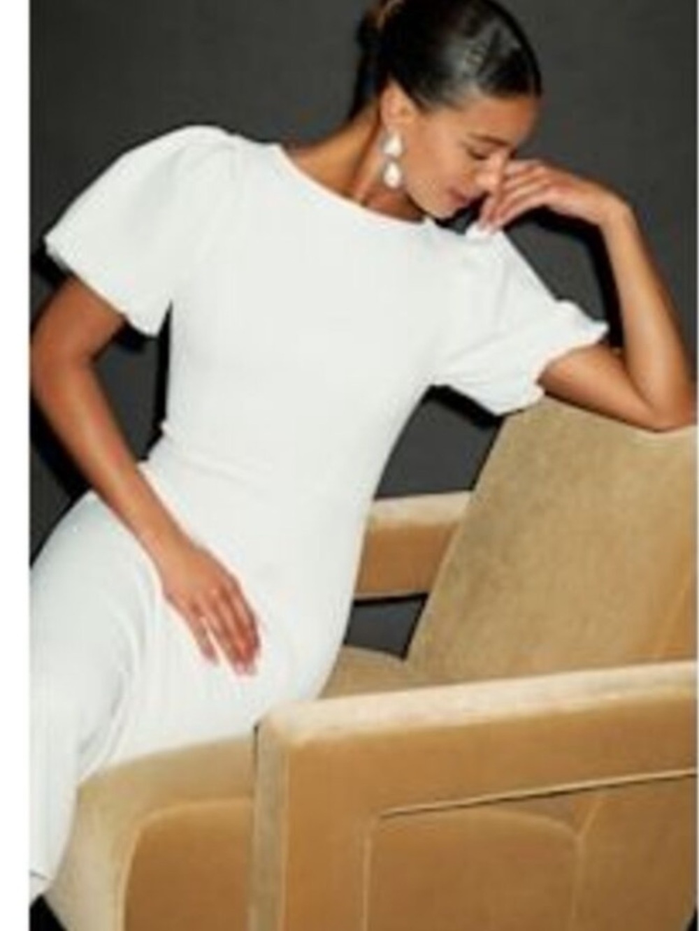 New Lulus Simply Beloved Elegant White Puff-Sleeve Midi Dress Sz Small - Picture 5 of 8